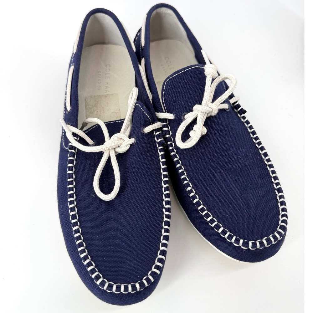 Cole Haan Grand OS Mens Navy Blue Canvas Escape Drivers Loafers Size 10.5 M